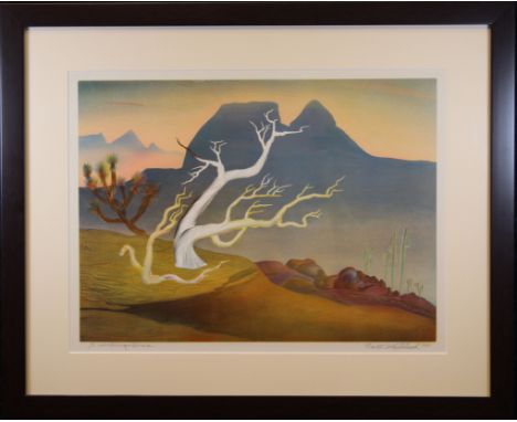 Buell Whitehead (FL. 1919 - 1993) Lithograph. Pencil signed and dated (1946) lower right. Titled "Guarding Arms" lower left. 