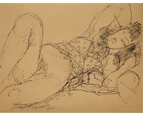 Marcel Gromaire (1892 - 1971) Ink Sketch. Signed and dated (1944) lower left. Titled "Nu". Image Size: 10 x 12.75 in. Overall