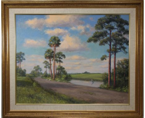 Albert E. "Beanie" Backus (American, 1906 - 1990) Florida Landscape Painting. Signed and dated (1990) lower right. Likely one