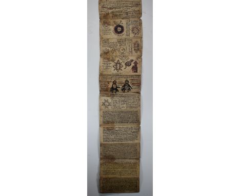 Early Illustrated Nepalese Divination Manuscript. In Newari on yellow stained paper in various hands and formats. On 11 leave