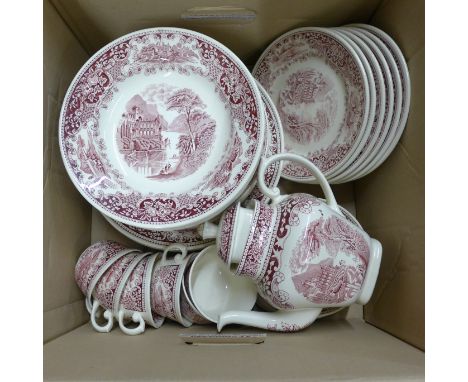 Myott Cambridge Old England red transferware tea and dinnerwares 