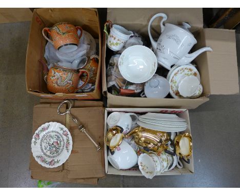 An early 20th Century four setting tea service, a gilt bachelors tea service, two oriental tea services, two cake stands and 