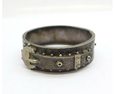 A Victorian silver buckle bangle, Birmingham 1884 