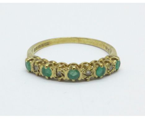 A 9ct gold, emerald and diamond ring, 1.2g, K 