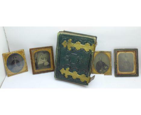 Four Ambrotype photographs and an empty carte de visite album 