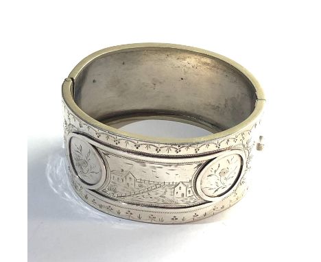 victorian aesthetic silver cuff bangle measures approx 31mm wide 