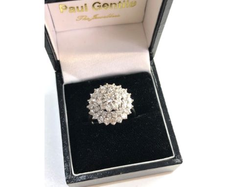 18ct white gold diamond cluster ring, approximate ring size is O,  we are unable to clarify colour of diamonds, approximate d