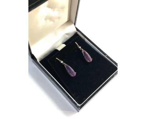9ct Gold amethyst and diamond accent drop earring, 