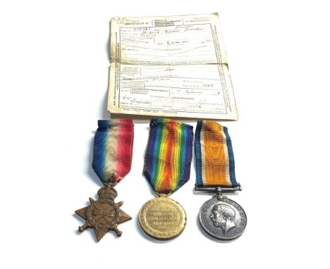 ww1 trio medals with original discharge cert named 3321 pte r.d.fisher durham light infantry 