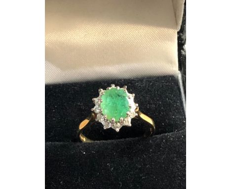 9ct gold diamond &amp; emerald ring ring size approx Q 