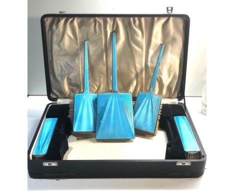 Boxed silver and enamel brush set 