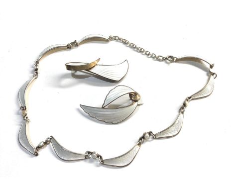 Enamel necklace and 2 brooches, overall condition