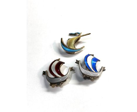 3 Norway silver Enamel ship brooches,&nbsp;Enamel on brooches all in good condition