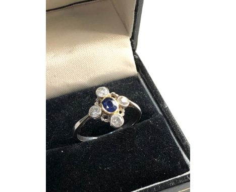 antique 18ct gold diamond and sapphire ring, size approx R weight approx 3.2g, Good overall condition, no stones missing 