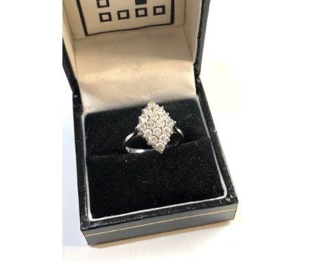 18ct white gold diamond cluster ring,  ring size approx n 