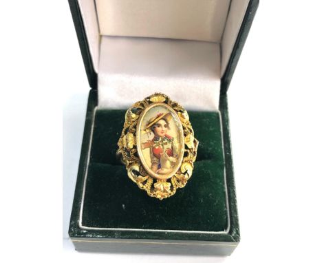 Vintage 18ct gold picture ring weight approx 6.3g ring size approx r/s 