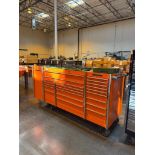 SNAP-ON 23-DRAWER ORANGE TOOL LOT , M# KRL1099PJK, 93" L 28"D 45 1/2" H (TOOLS NOT INCLUDED)