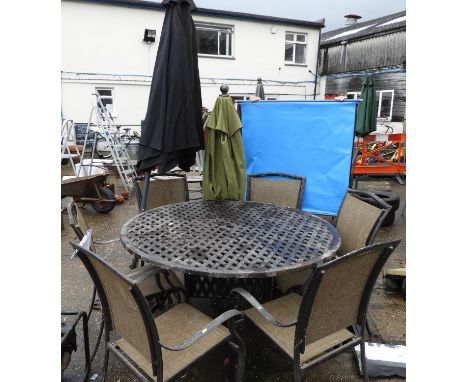 Large Metal Garden Table and 6x Chairs with Parasol 