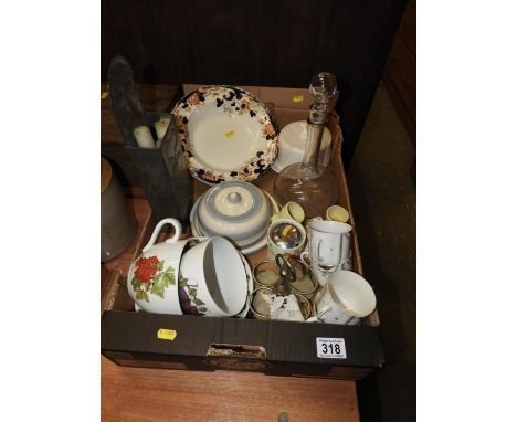Box of China, Candle Box and Decanter etc 