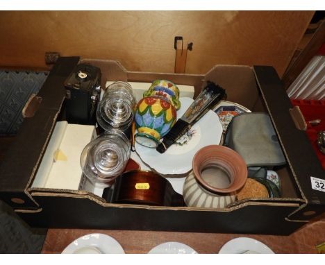 Box of Misc - Mantel Clock and Old Radio etc 