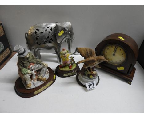 Mantel Clock, Modern Elephant and Ornaments 