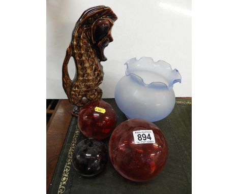 Glass Globes, Lamp Shade and Seahorse Jug 