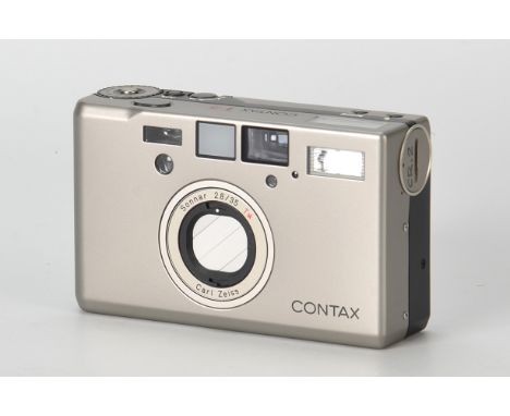 A Contax T3 Compact Camera, silver, serial no. 014477, with Carl Zeiss Sonnar T* f/2.8 35mm lens, body, E, shutter not tested