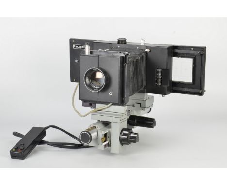 A Belomo Minsk Rakurs 672 Monorail Camera, together with three lenses in shutters, Mir-41 f/5.6 90mm, serial no. 910320, Vega