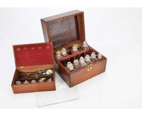 A 19th Century mahogany and brass Medicine Chest, with apertures for twelve full-size stoppered bottles, with eight original 