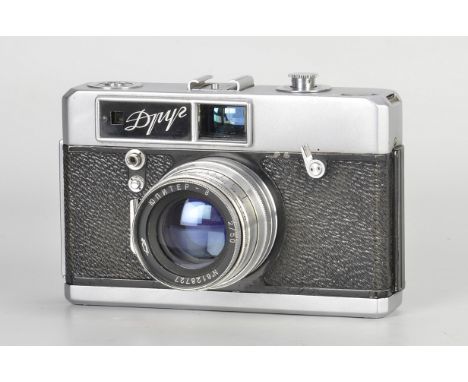 A KMZ Droog ‘Drug’ Rangefinder Camera, chrome, serial no. 6016797, with Jupiter-8 f/2 50mm lens, chrome, serial no. 6128727, 