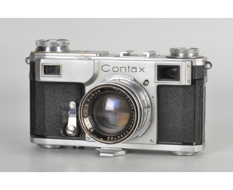 A Zeiss Ikon Jena Contax II Rangefinder Camera, chrome, serial no. 18134, with Carl Zeiss Jena Sonnar f/2 50mm lens, chrome, 