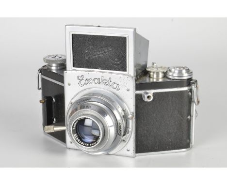 An Ihagee Exakta B Type 5.1 Camera, chrome, serial no. 488872, with Carl Zeiss Jena Tessar f/3.5 75mm lens, serial no. 187541