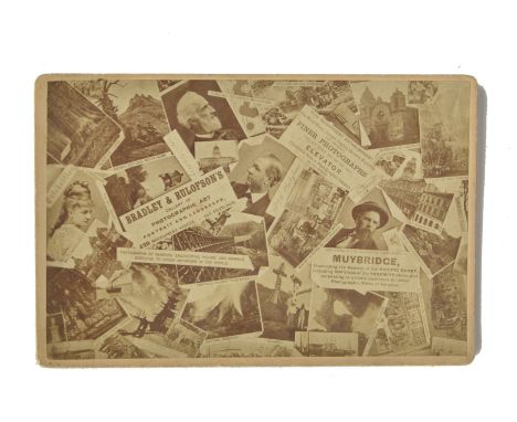 An albumen cabinet card advertising the Bradley & Rulofson studios in San Francisco, featuring their publication of Eadweard 