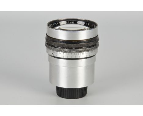 An Ernemann Ernostar f/1.8 125mm Lens, chrome, serial no. 192028, body, G, elements, VG, some light internal haze and very li