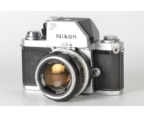 A Nikon F Photomic FTn SLR Camera, chrome, serial no. 7082077, with Nikkor-S f/1.4 50mm lens, chrome, serial no. 1233873, bod