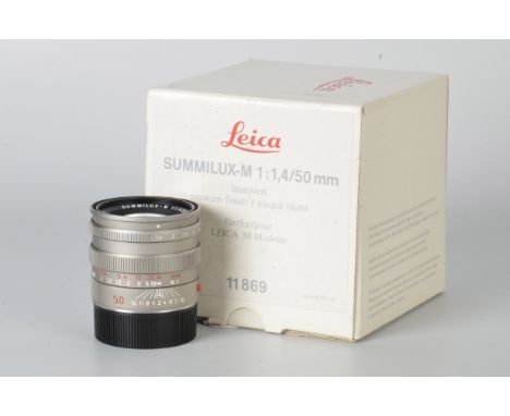 A Leitz Summilux-M f/1.4 50mm Lens, E46, titanium, serial no. 3675900, body, VG, a few pitting like marks to some areas, elem