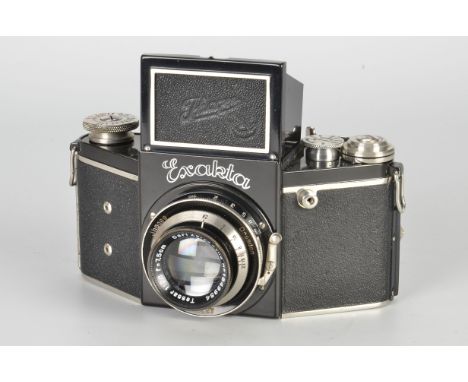 An Ihagee Exakta B Type 4.1 Camera, black, serial no. 487885, with Carl Zeiss Jena Tessar f/2.8 75mm lens, serial no. 1849954