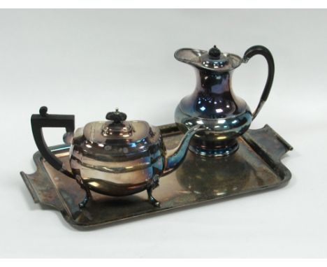 WALKER AND HALL ELECTROPLATED TEAPOT, of rounded oblong form with black angular scroll handle and knop  on scroll feet, TOGET