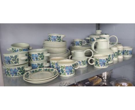 MIDWINTER STONE CHINA DINNER AND TEA WARS 'STONEHENGE', foliate pattern in shades of blue and fawn approx 60 pieces 