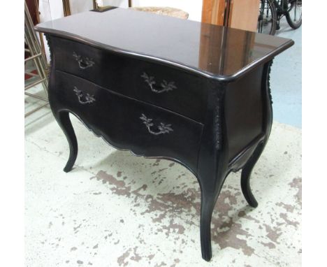COMMODE, having a black granite top on raised supports, 52cm D x 105cm W x 89cm H. 