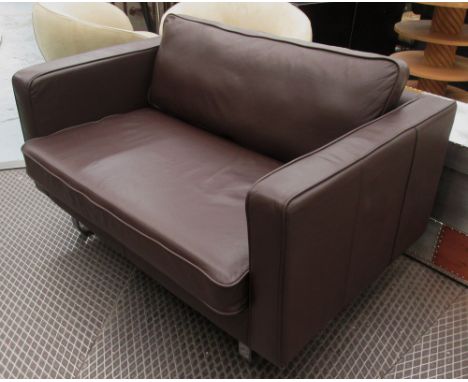 CONTENT BY CONRAN SOFA, of small proportions with brown leather upholstery, 125cm L. 
