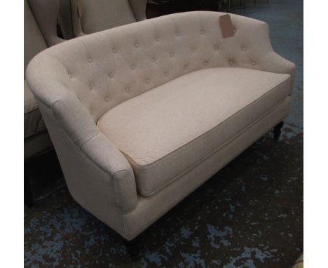 SOFA, two seater, button back in oatmeal fabric, 145cm L. 