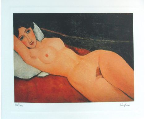 AMEDEO MODIGLIANI (Italian, 1884-1920) 'Nude' lithograph in colours, 108/300, 26.5cm x 35.5cm, signed in the stone with blind