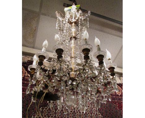 CHANDELIER, twelve branches, Continental design with glass droplets, 100cm H x 55cm W. (with faults) 