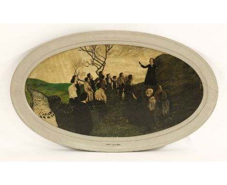 *James Lloyd (1905-1974)JOHN WESLEY PREACHING TO A GATHERED CROWD, NEXT TO A STREAMInscribed and dated to the frame and with 