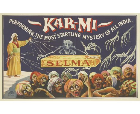 'KAR-MI Performing the Most Startling Mystery of All India' poster,c.1920s, American stone lithograph Magic poster,71 x 103cm