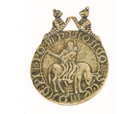 Billy and Charley (or the Shadwell Forgeries),c.1860, a Billy and Charley brass medallion cast with decoration of medieval ap