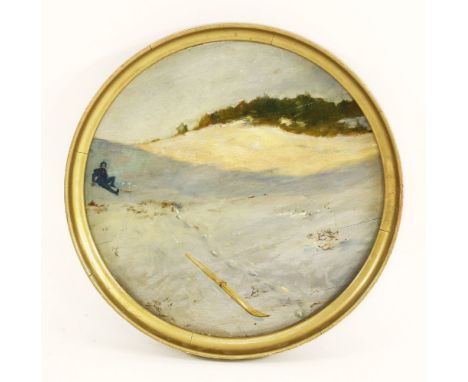 Circle of Axelender (Norwegian, 1853-1920)THE LOST SKIOil on panel40cm, tondo