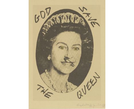 *Jamie Reid (b.1947)GOD SAVE THE QUEEN SWASTIKA EYEBALLSScreenprint in black, limited edition print designed by Jamie Reid fo