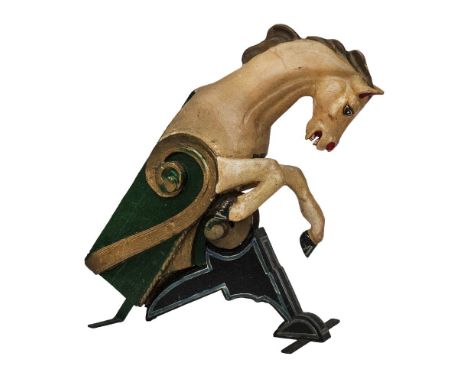 A carved wood fairground horse bracket projection, decorated in polychrome20th century,62cm wide, 32cm deep, 73cm high